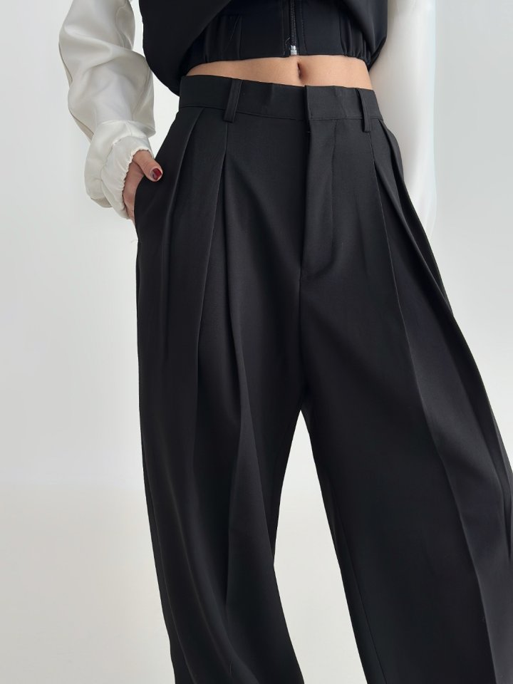 Wide Box-Pleat Slacks