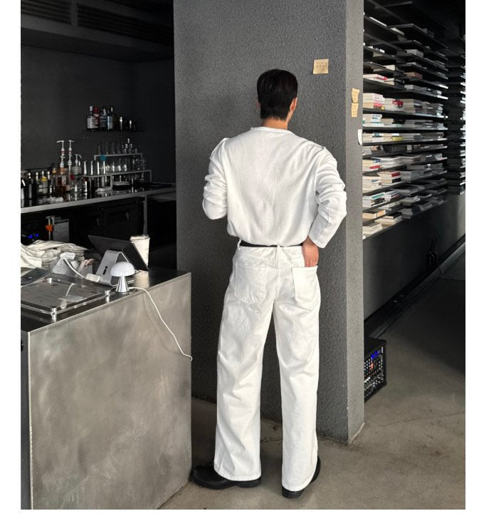 Clean White Back Banding Wide Denim