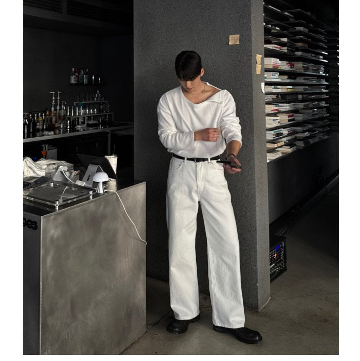 Clean White Back Banding Wide Denim