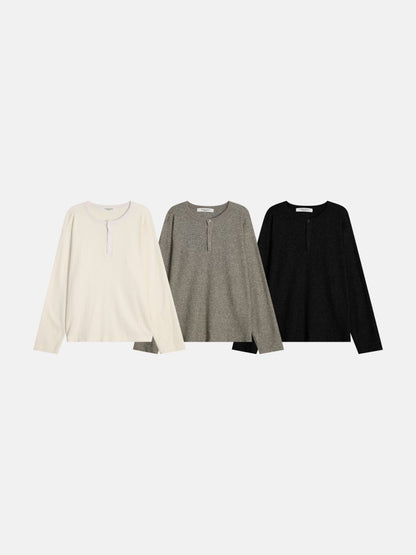 Viscose Rib Henley Long Sleeve