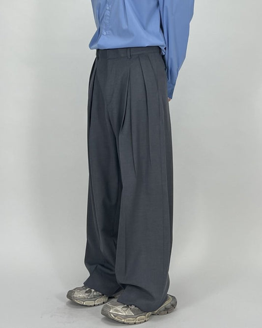 Wide Box-Pleated Slacks