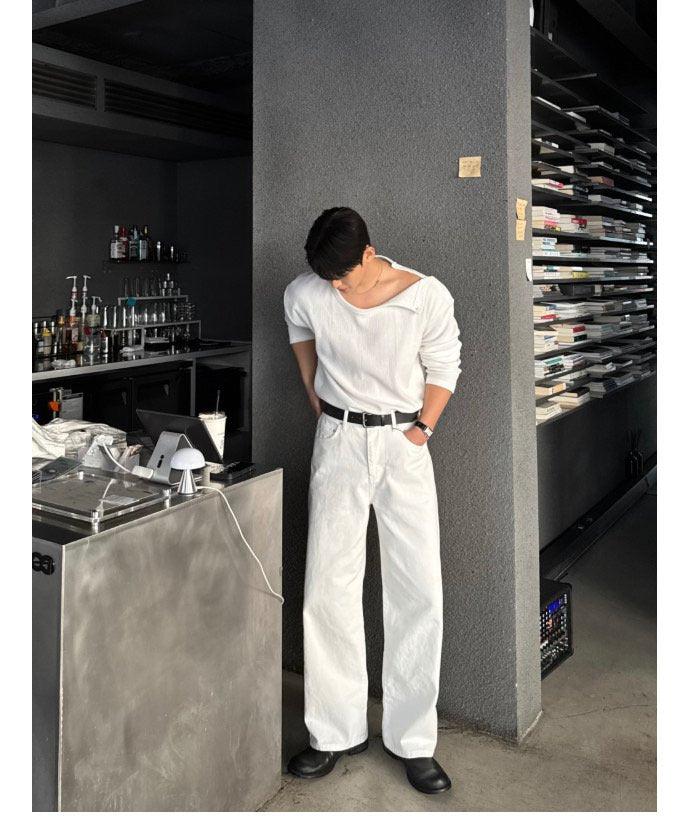 Clean White Back Banding Wide Denim