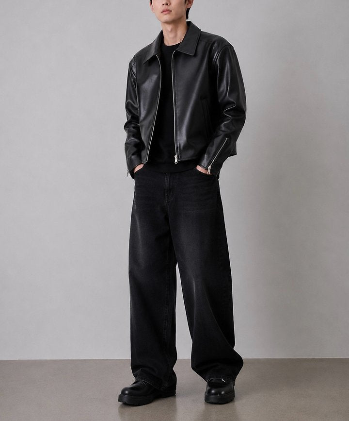 MAGNOLIA Faux Leather Zip-Up Jacket(ブラウン) 商品画像4/14