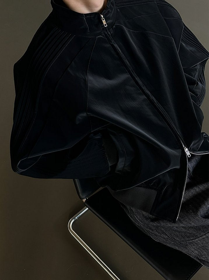 Glossy Track Leather Jacket detail