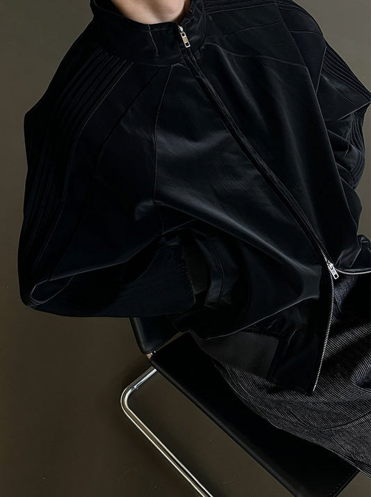Glossy Track Leather Jacket detail