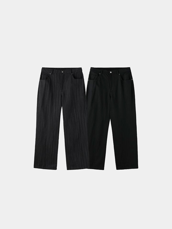 Deepin Stripe Pleats Denim Pants Black