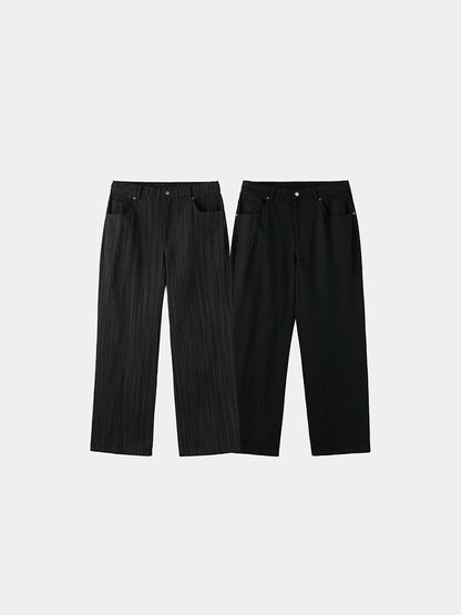 Deepin Stripe Pleats Denim Pants Black