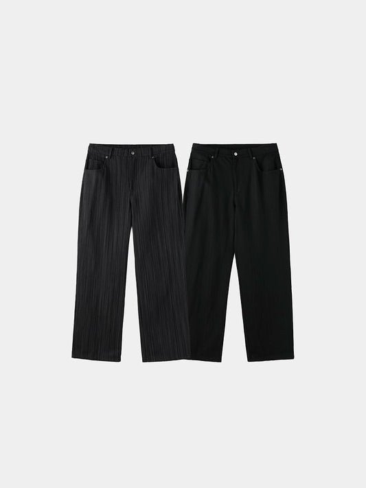 Deepin Stripe Pleats Denim Pants Black