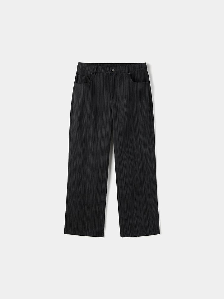 Deepin Stripe Pleats Denim Pants Charcoal