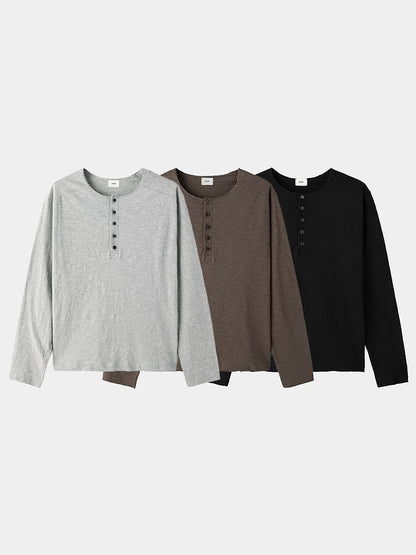 Cuba 5-Button Henley Slub Tee Black