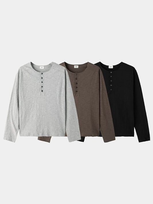 Cuba 5-Button Henley Slub Tee Black