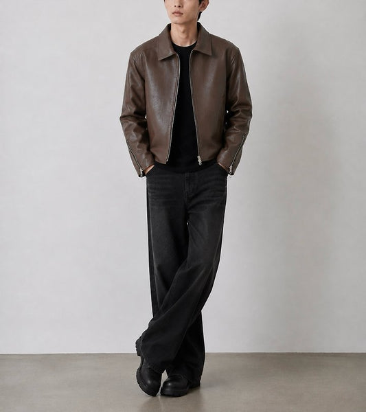 Faux Leather Zip-Up Jacket