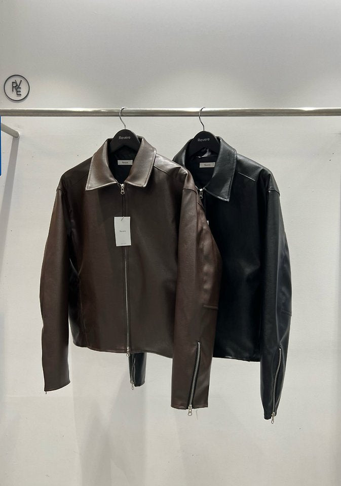 MAGNOLIA Faux Leather Zip-Up Jacket(ブラウン) 商品画像8/14