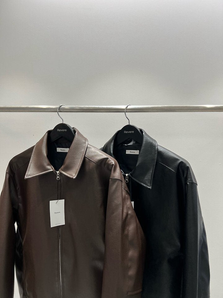 MAGNOLIA Faux Leather Zip-Up Jacket(ブラウン) 商品画像9/14