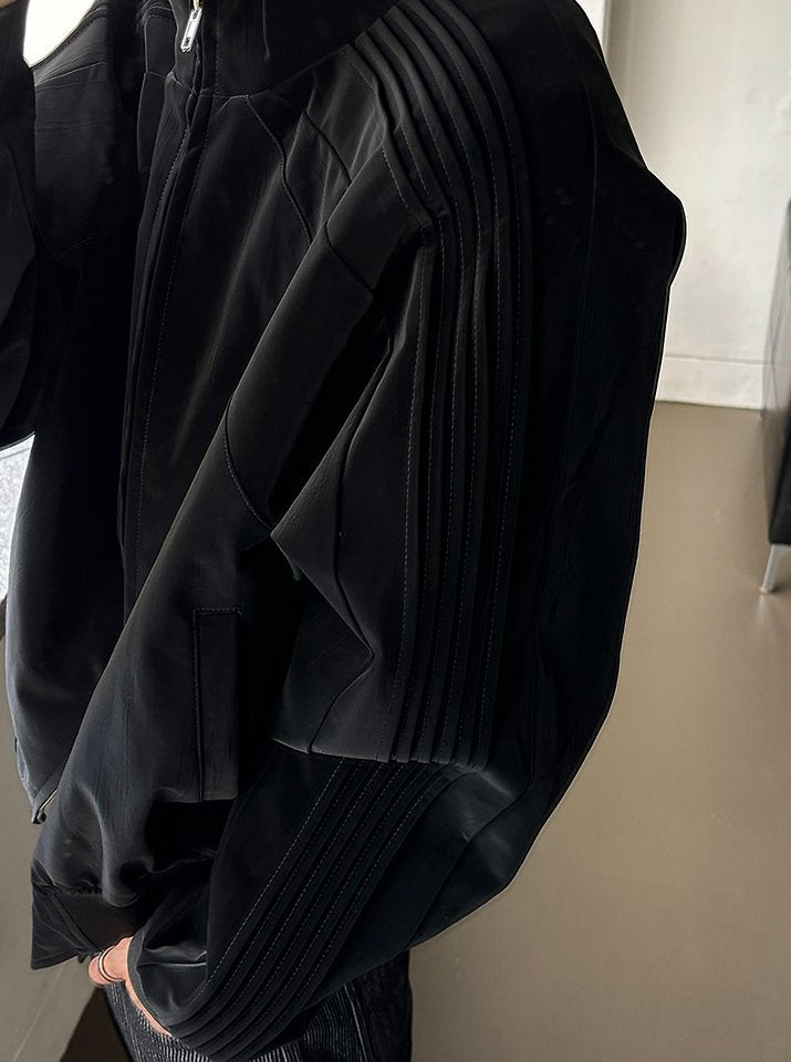 Glossy Track Leather Jacket Black