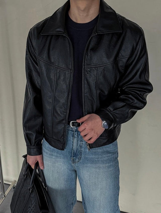 Curved Vegan Leather Jacket detail