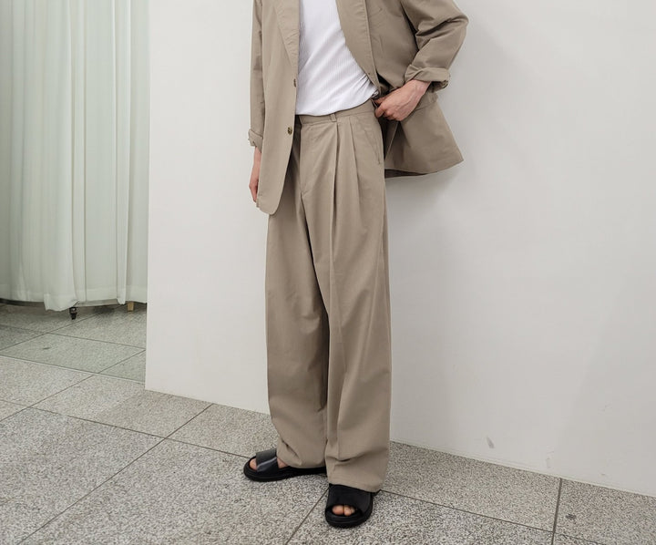 Washed Cotton Linen Balloon Deep-Tuck Slacks