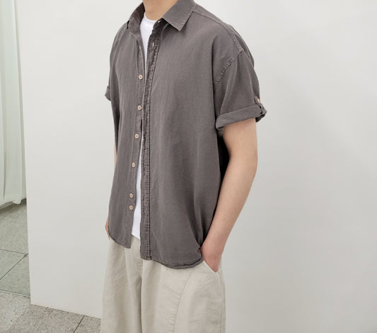 Pigment-Washed Nylon Shirt Jacket