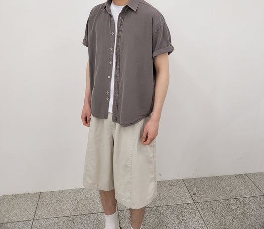 Pigment-Washed Nylon Shirt Jacket