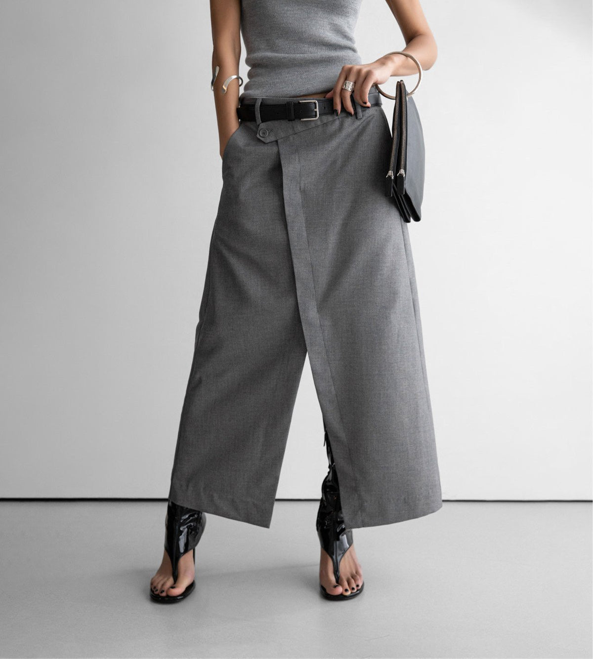 PAPERMOON Classic Asymmetric Wrap Midi Skirt