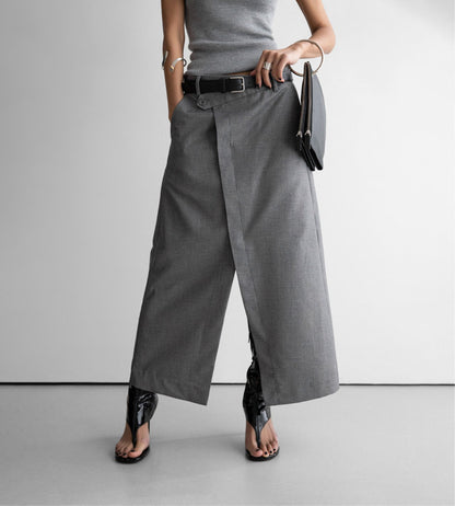 PAPERMOON Classic Asymmetric Wrap Midi Skirt