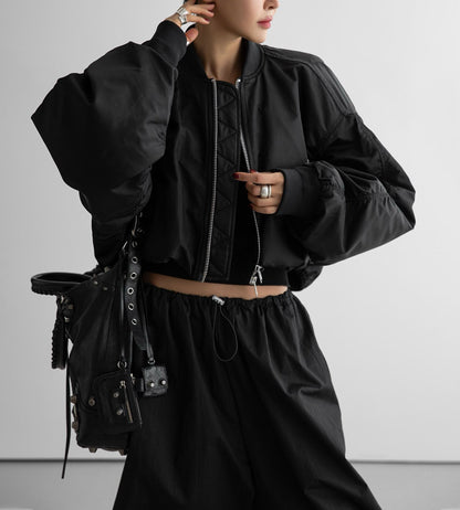 PAPERMOON Heavy Twill Nylon Cropped Balloon MA-1 Flight Jacket