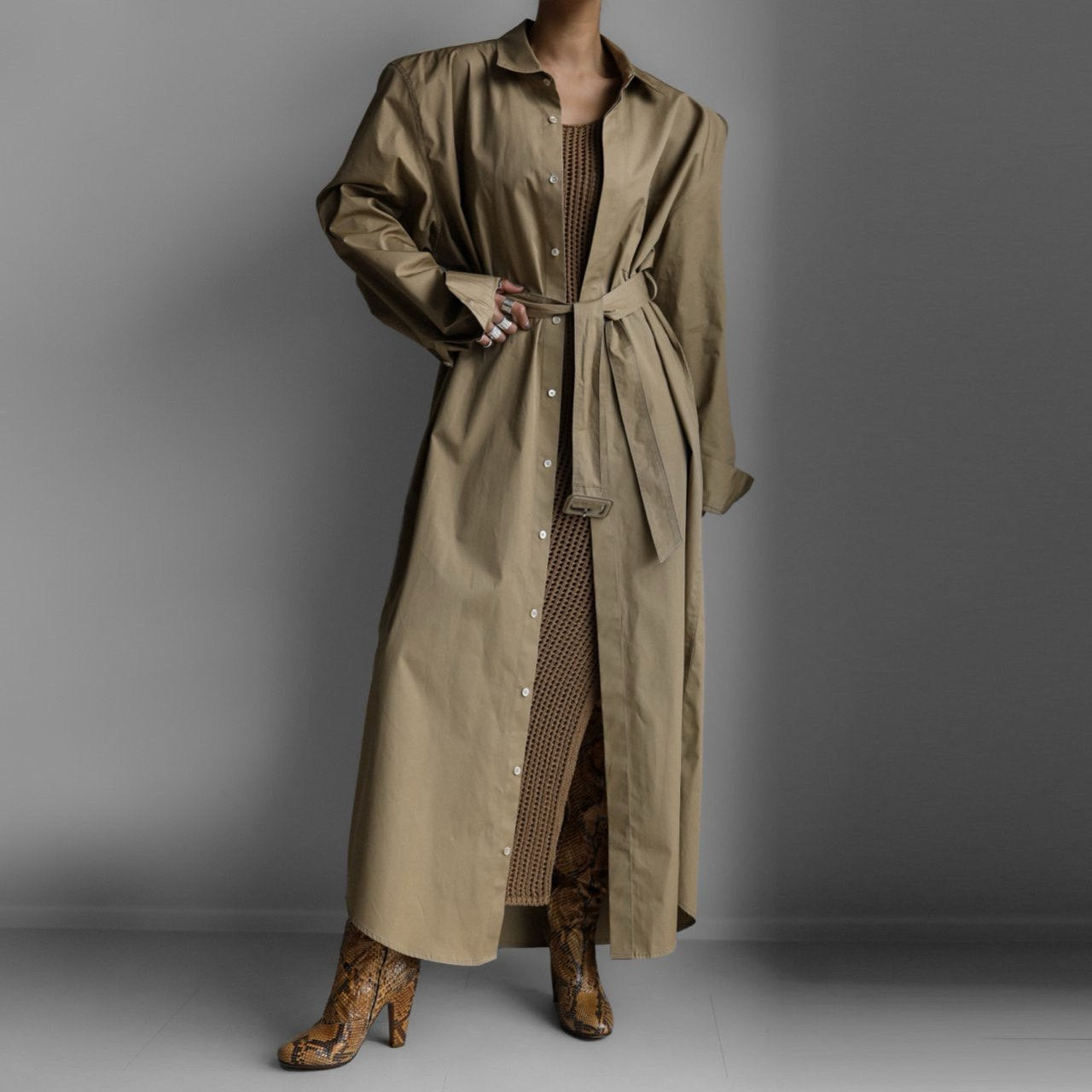 【PAPERMOON 페이퍼 문】SS / Trench Belted Detail Button Down Maxi Shirt Dress