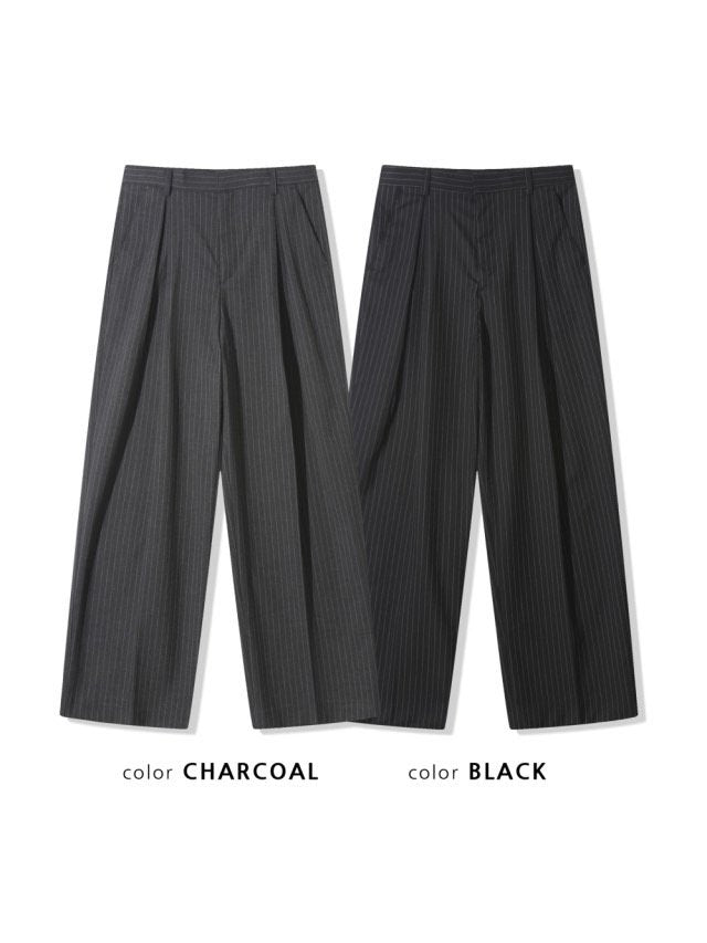 Stripe Pleated Wide Slacks