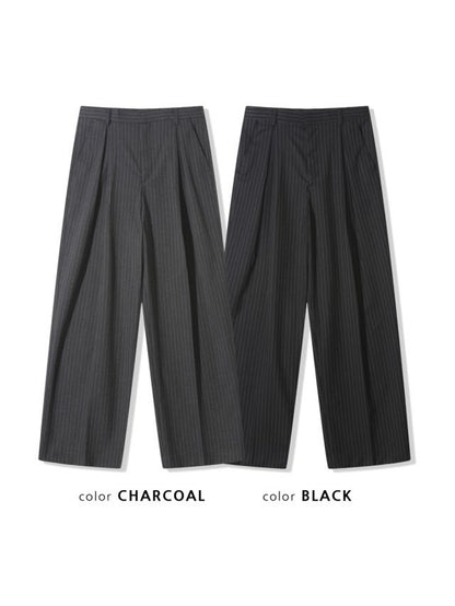 Stripe Pleated Wide-Leg Trousers