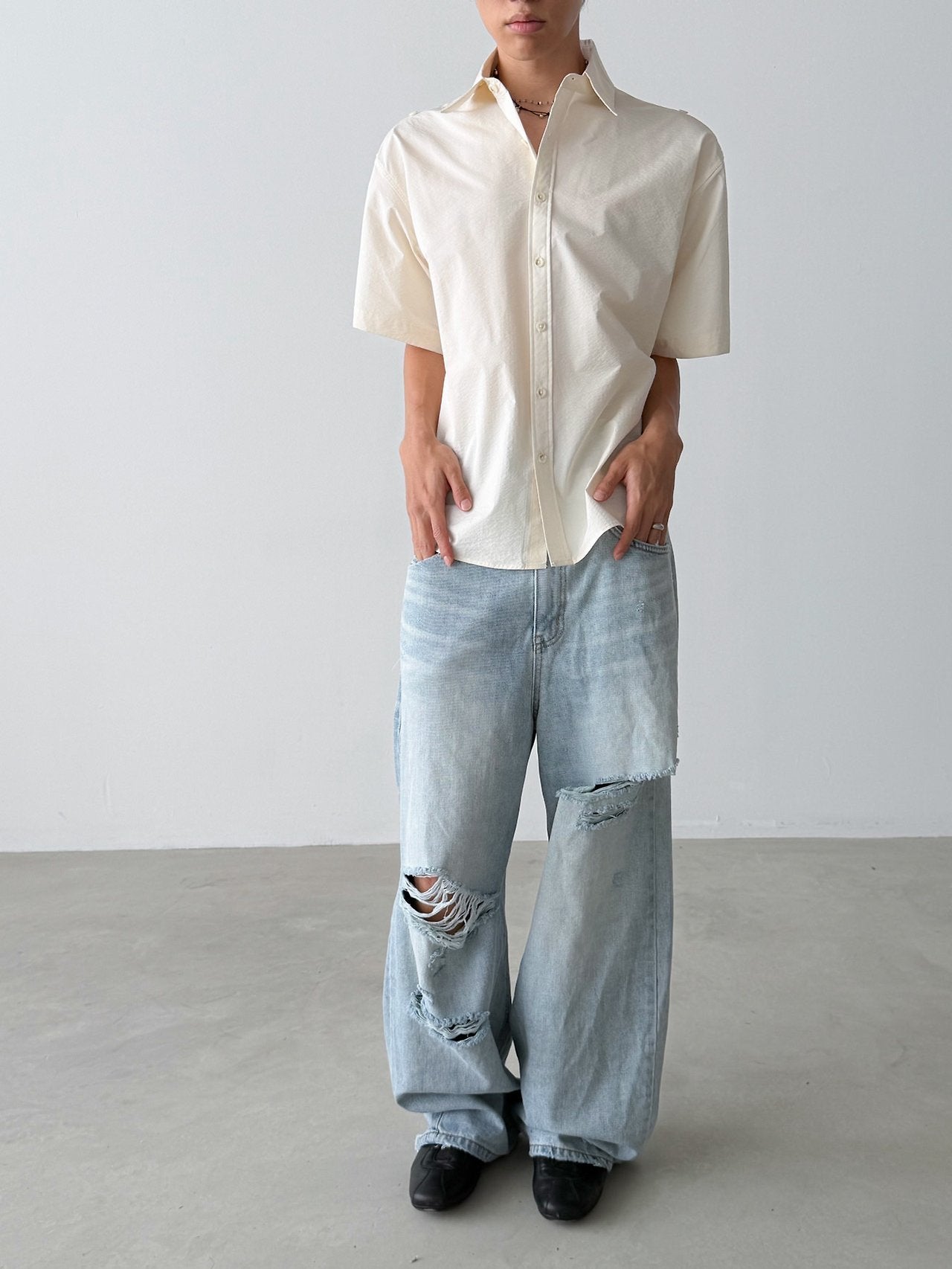 Pigment-Washed Nylon Shirt Jacket