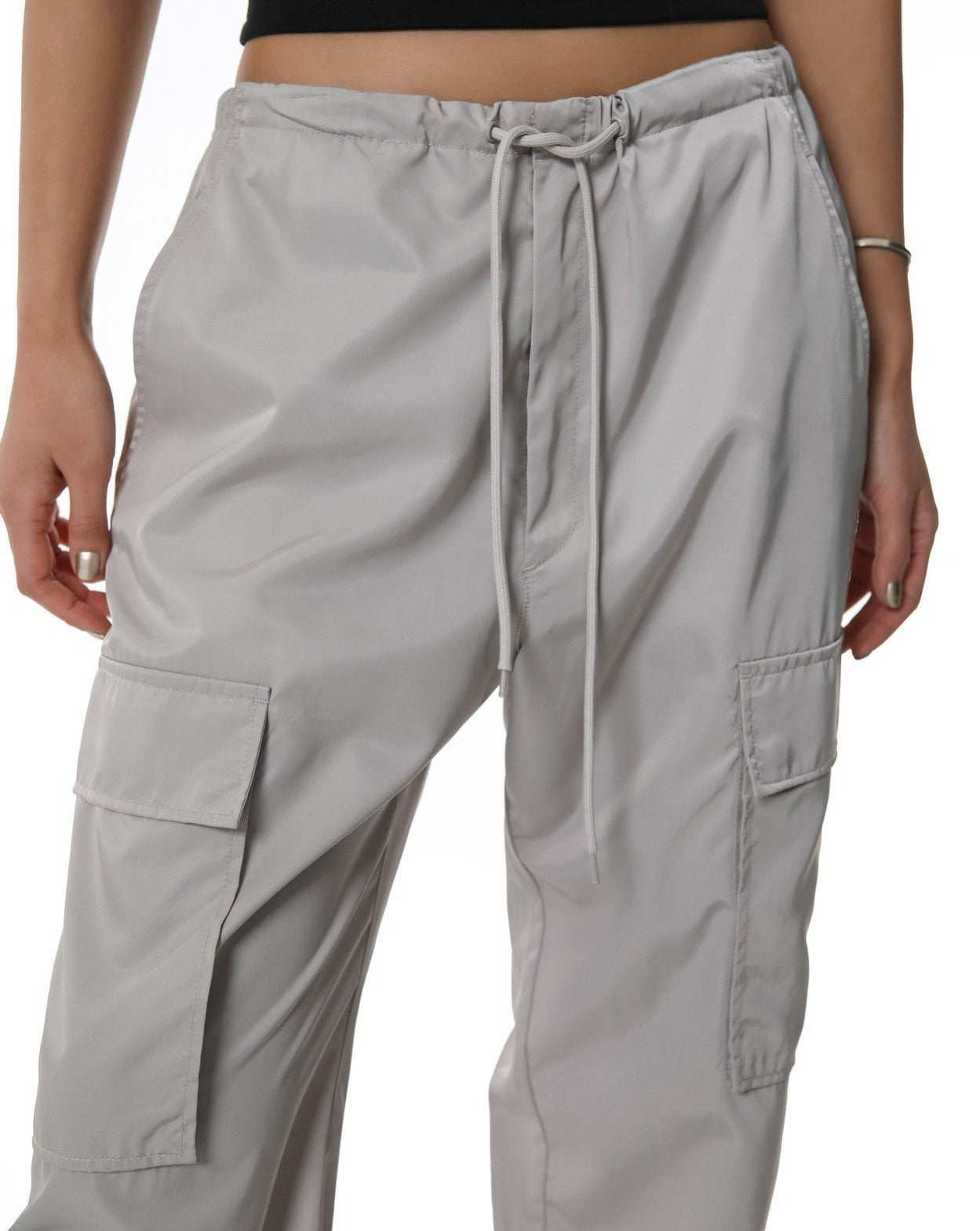 [PAPERMOON] SS / Nylon Drawstring Cargo Pocket Trousers