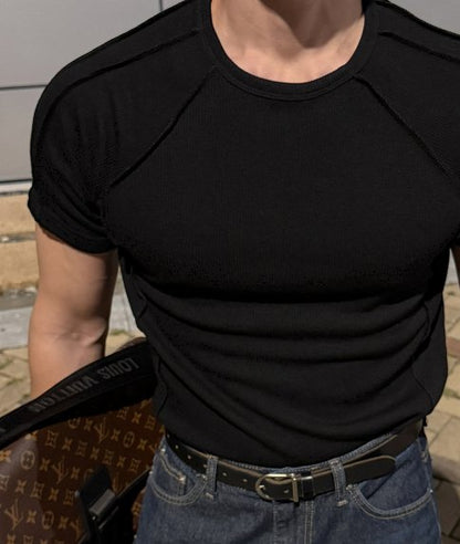 Outside Cut Ribbed Short Sleeve Tee