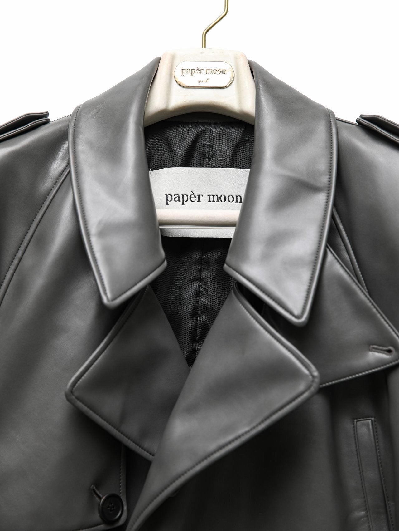 【PAPERMOON ペーパームーン】AW / Belted Buckle Detail Chunky Cropped Leather Trench Jacket