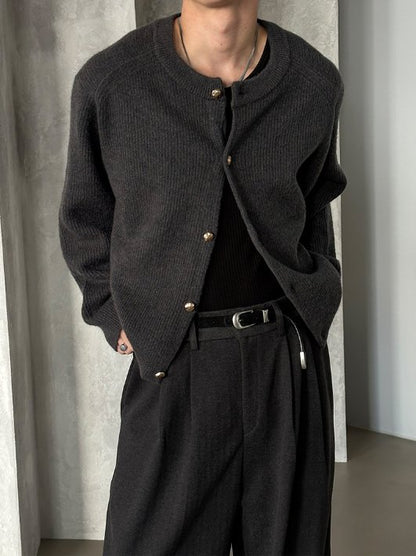 Metal Button Round-Neck Cardigan