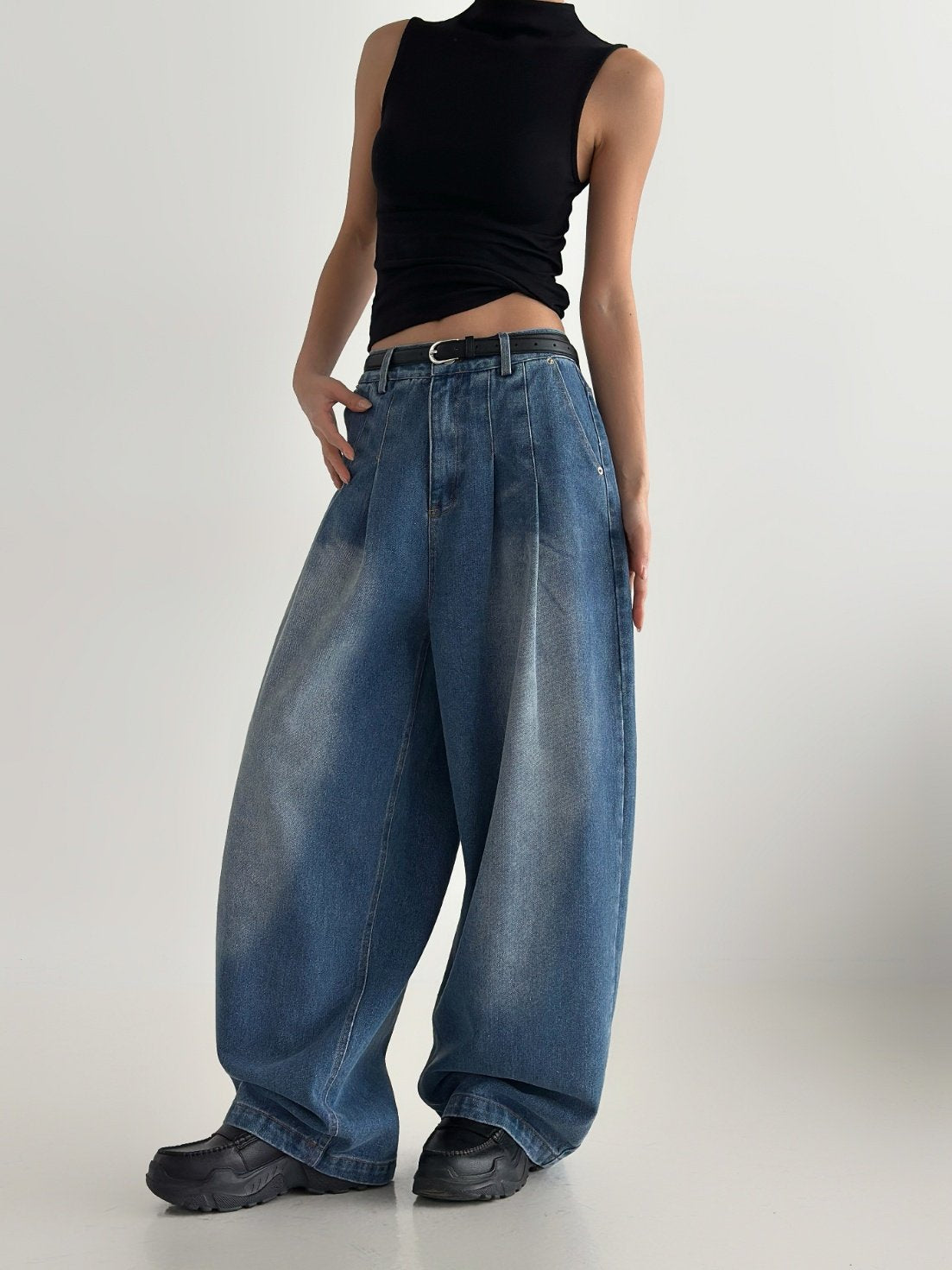 Rise Two-Tuck Wide Jeans