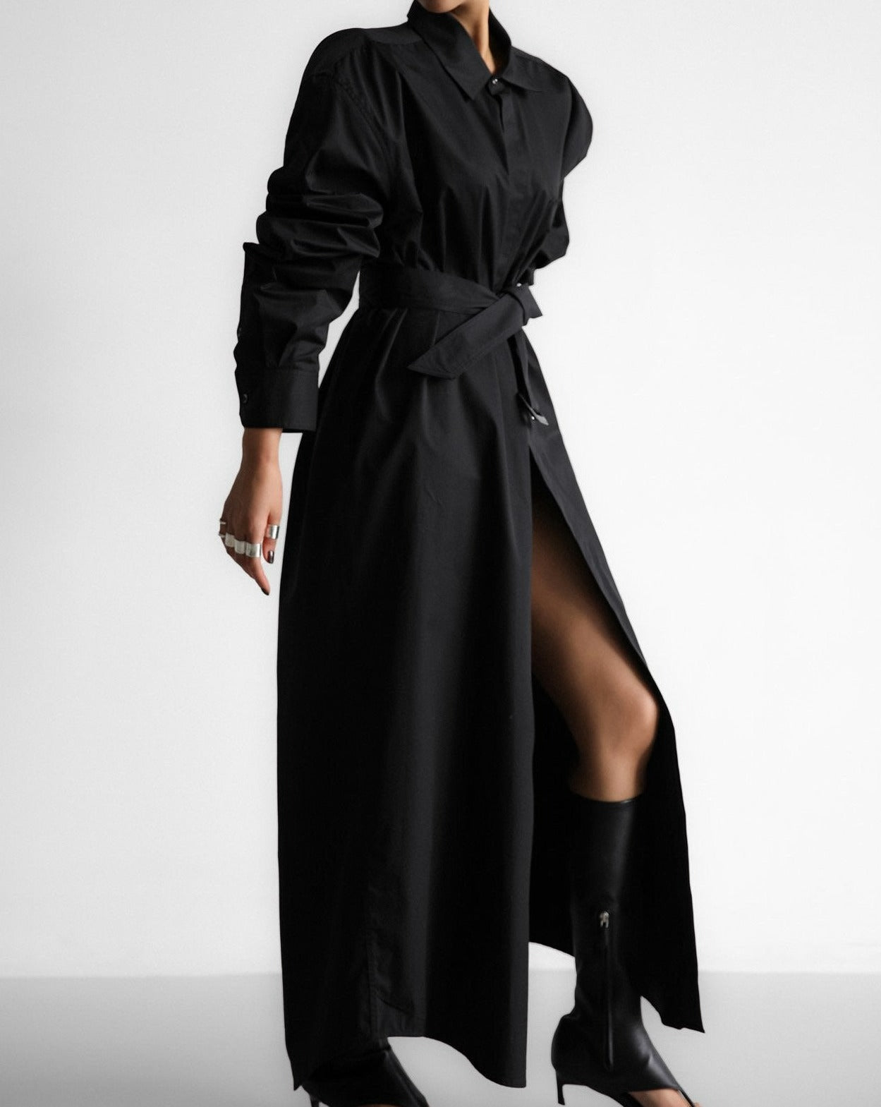 【PAPERMOON 페이퍼 문】SS / Trench Belted Detail Button Down Maxi Shirt Dress