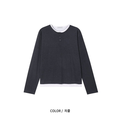 Cropped Layered Henley Neck Tee