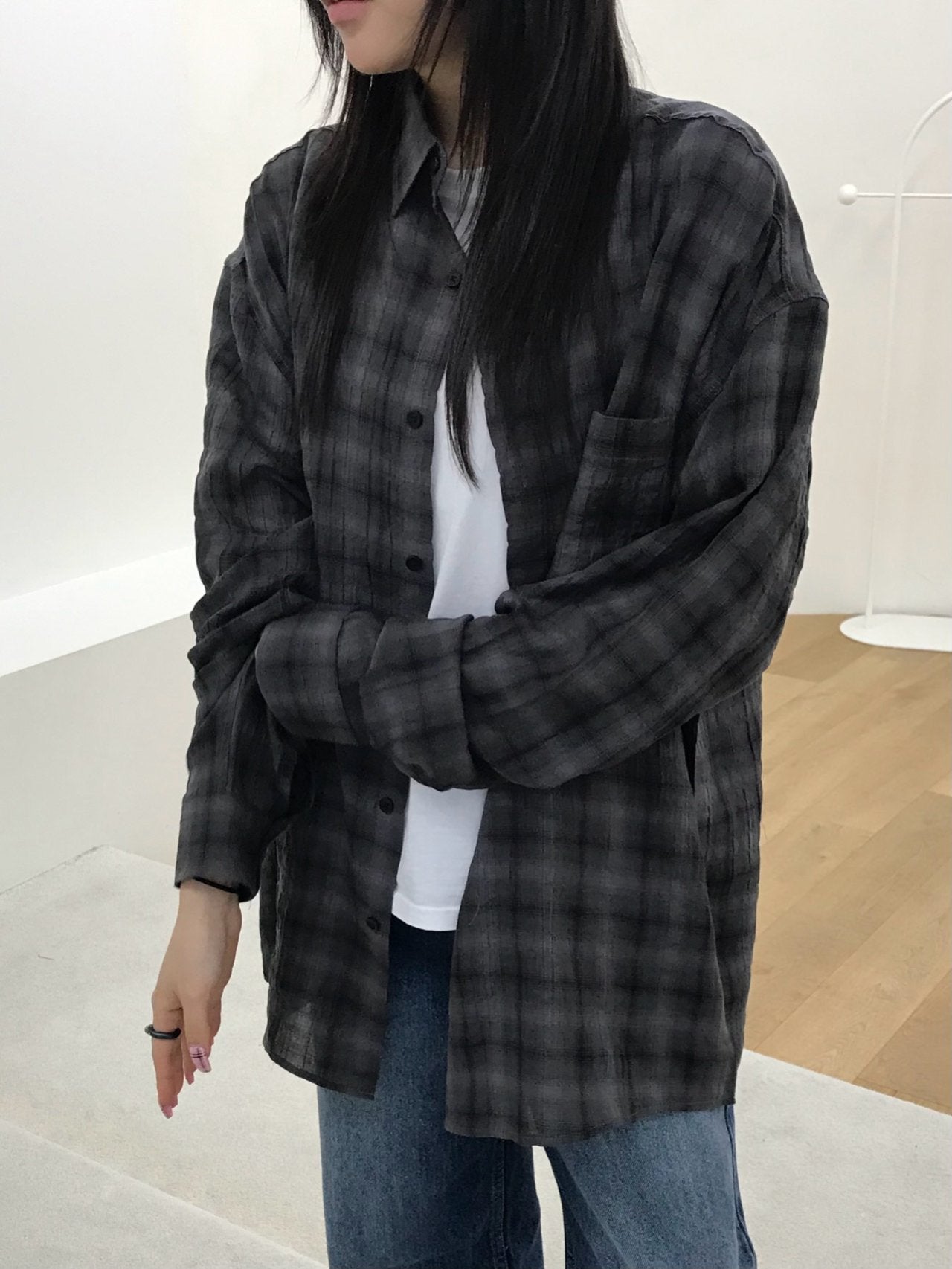 Pigment-Washed Nylon Shirt Jacket