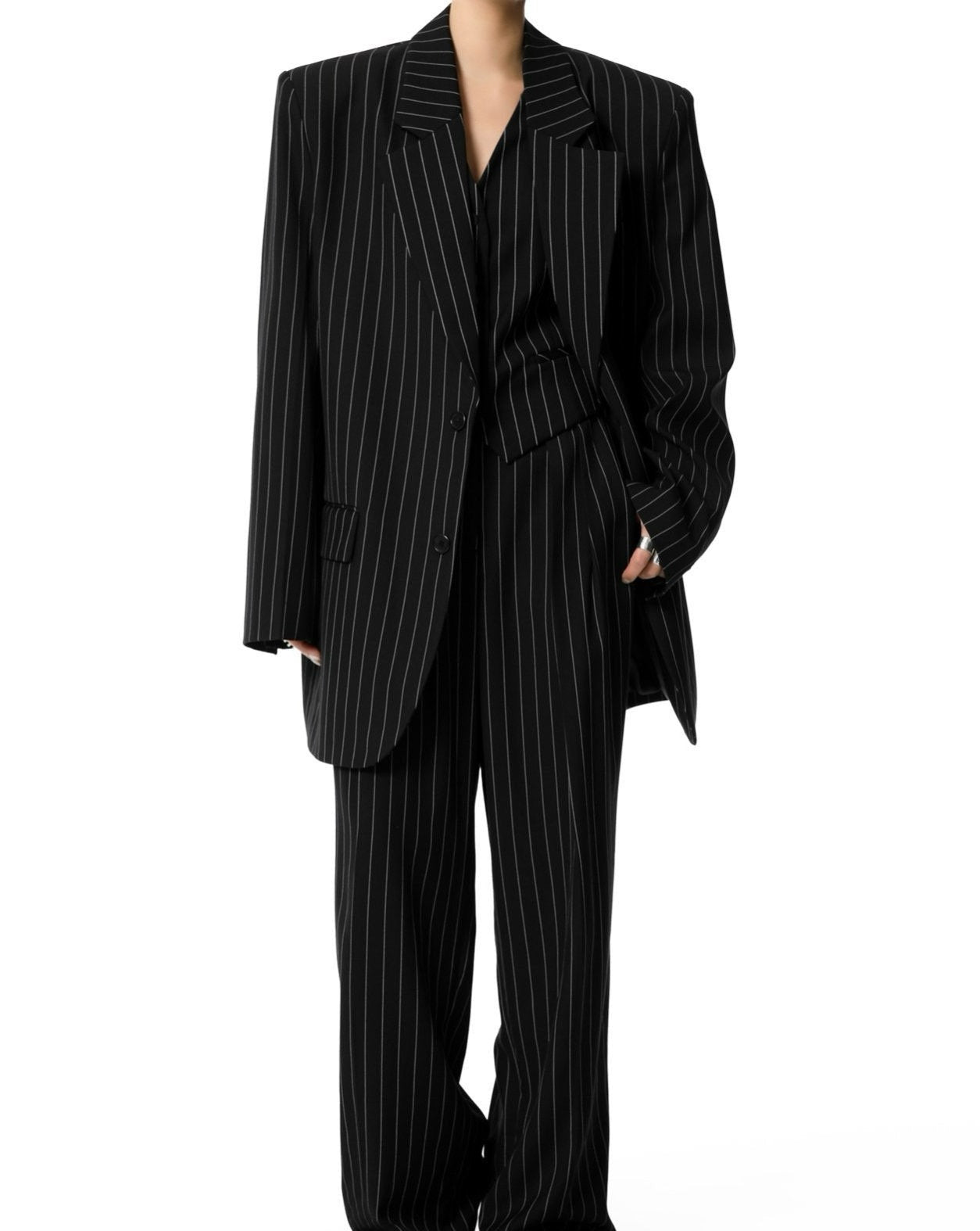 [PAPERMOON] SS / Wide Pin Stripe Set Up Suit Single Blazer