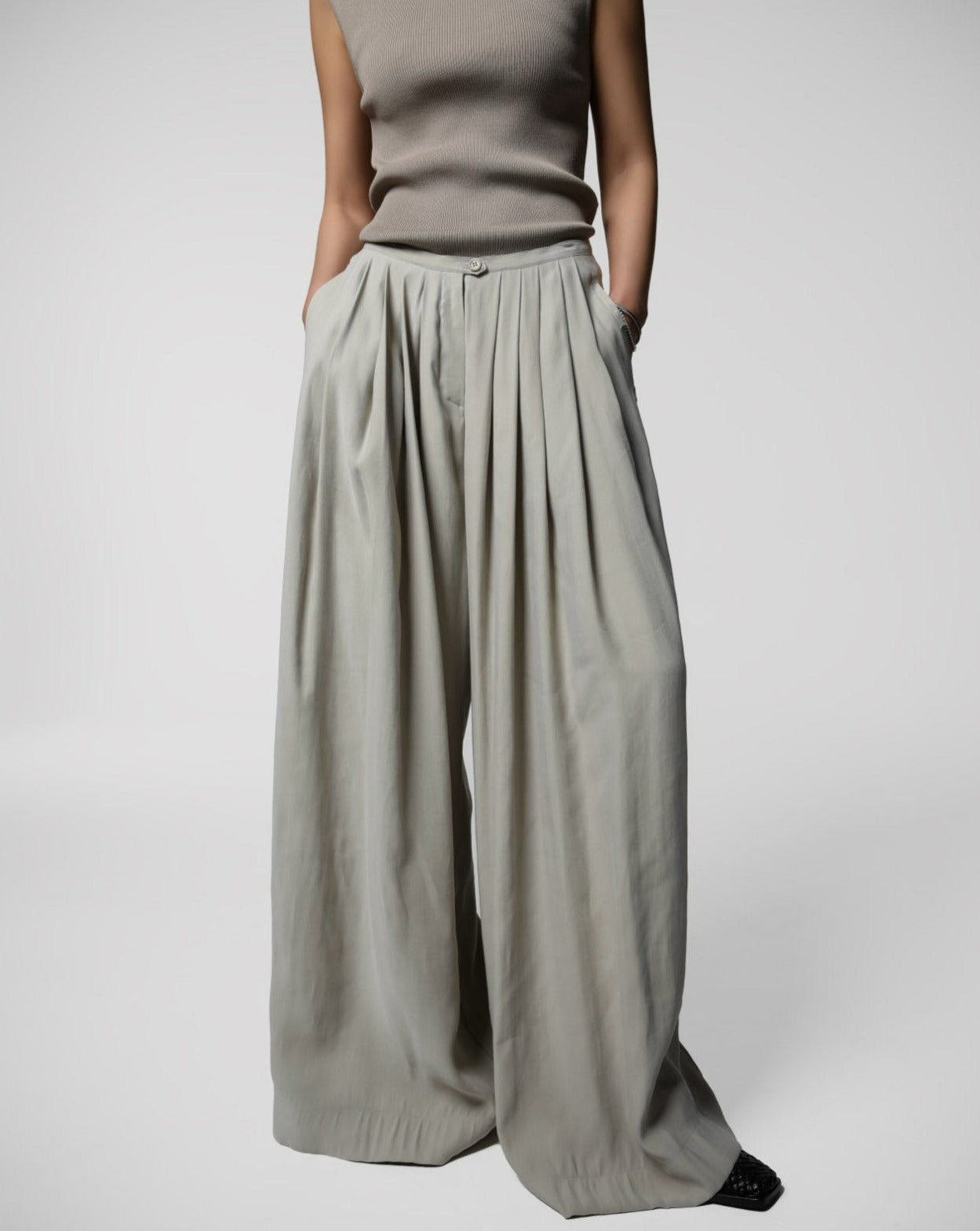 [PAPERMOON] SS / Bamboo Pleated Pin-Tuck Wide Trousers