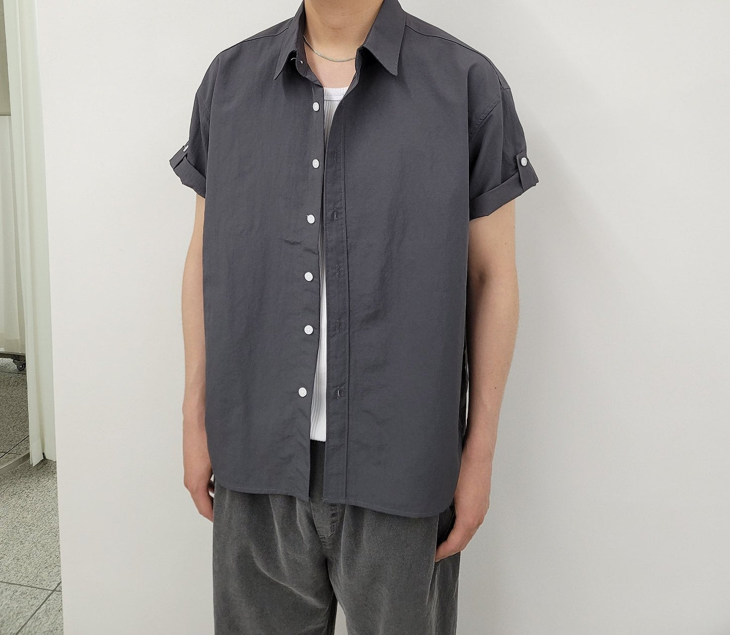 Pigment-Washed Nylon Shirt Jacket