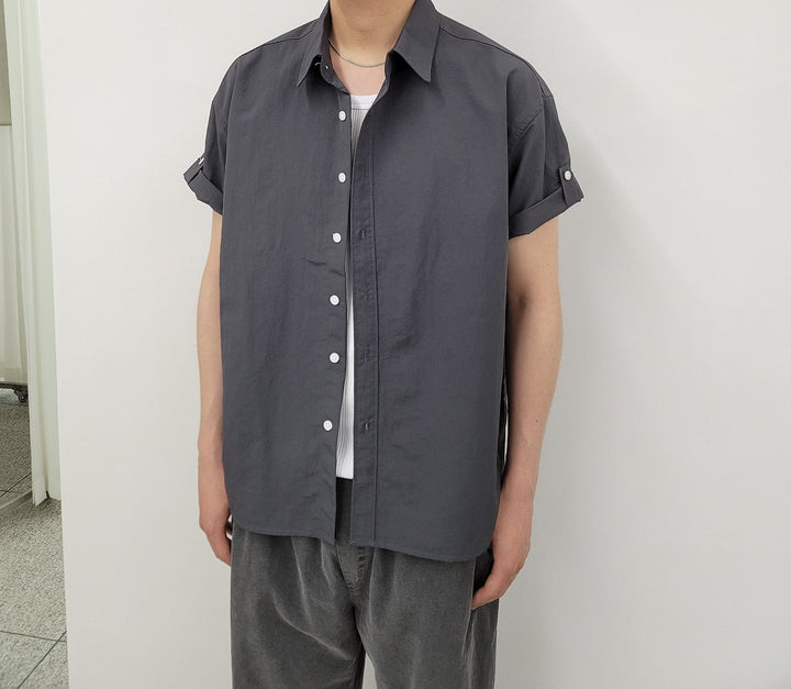 Wide Shoulder Nylon Roll-Up Shirt