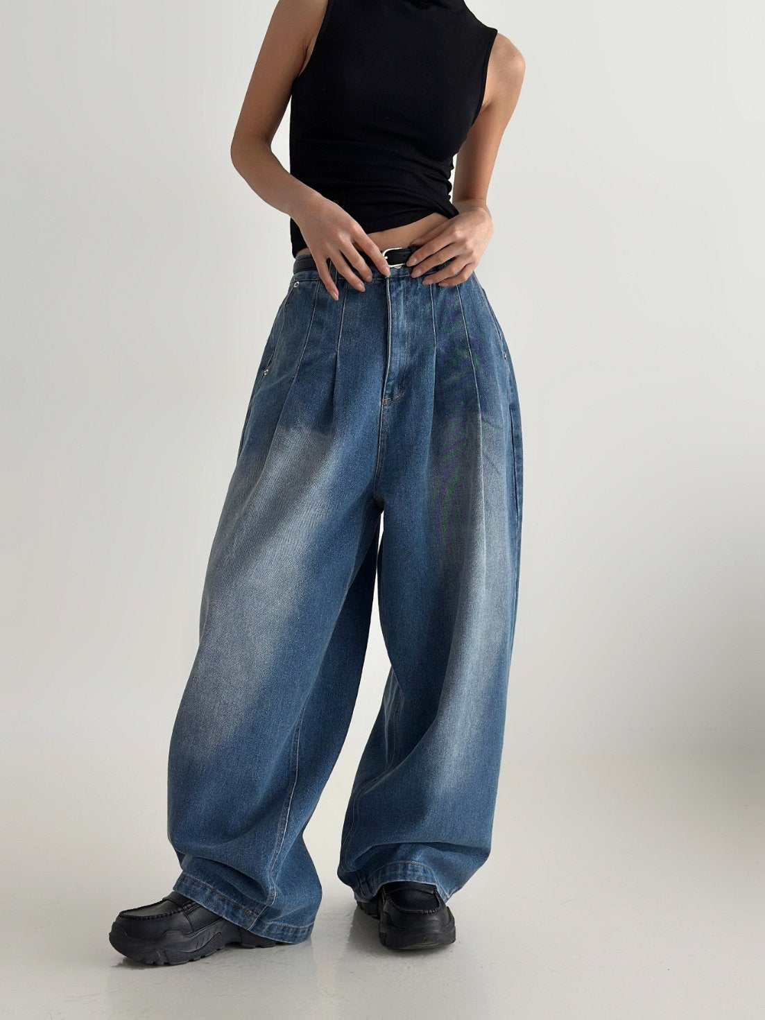 Rise Two-Tuck Wide Jeans