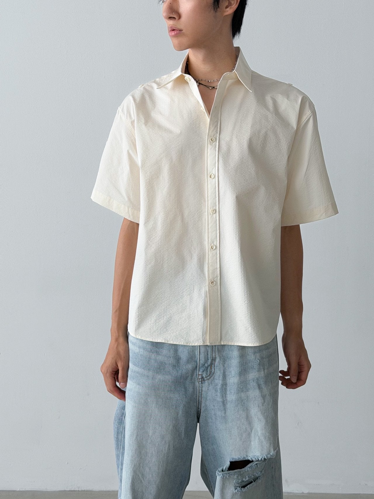 Pigment-Washed Nylon Shirt Jacket