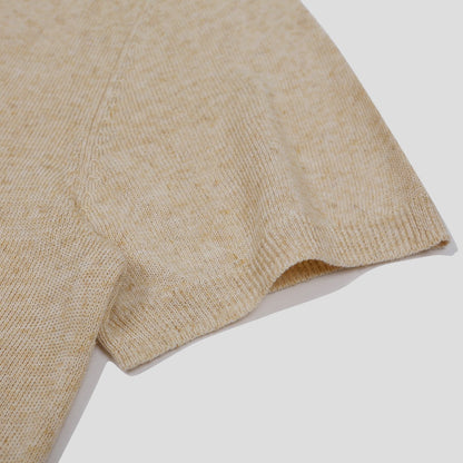 Blend Linen Open Collar Knit