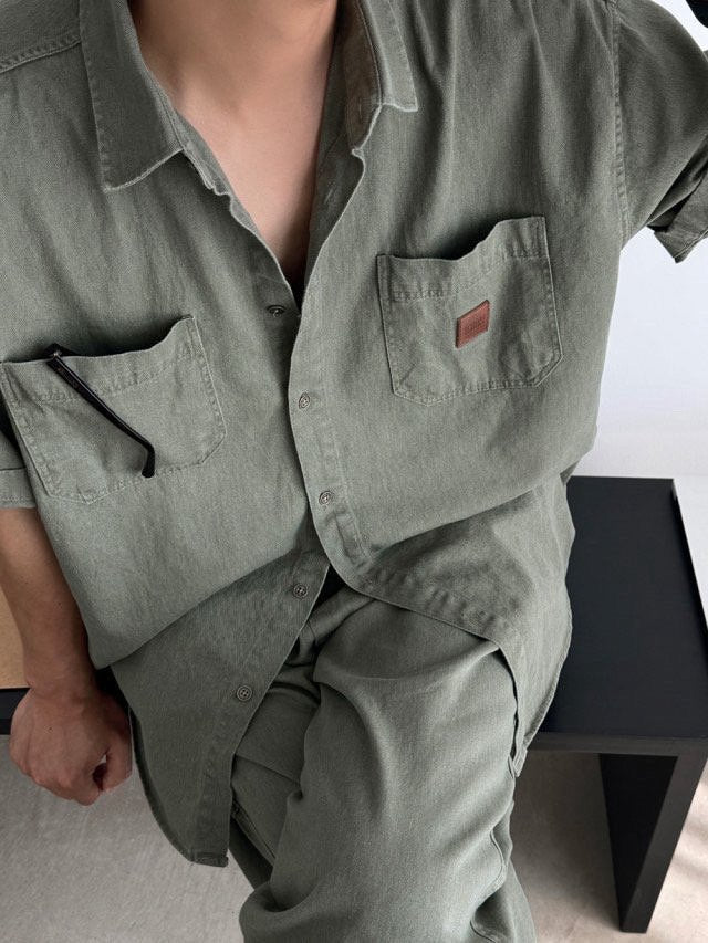 Pigment-Washed Nylon Shirt Jacket