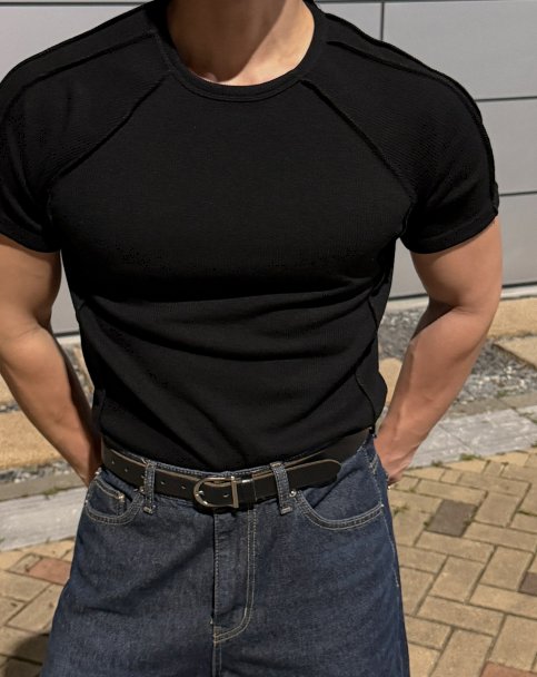 Outside Cut Ribbed Short Sleeve Tee