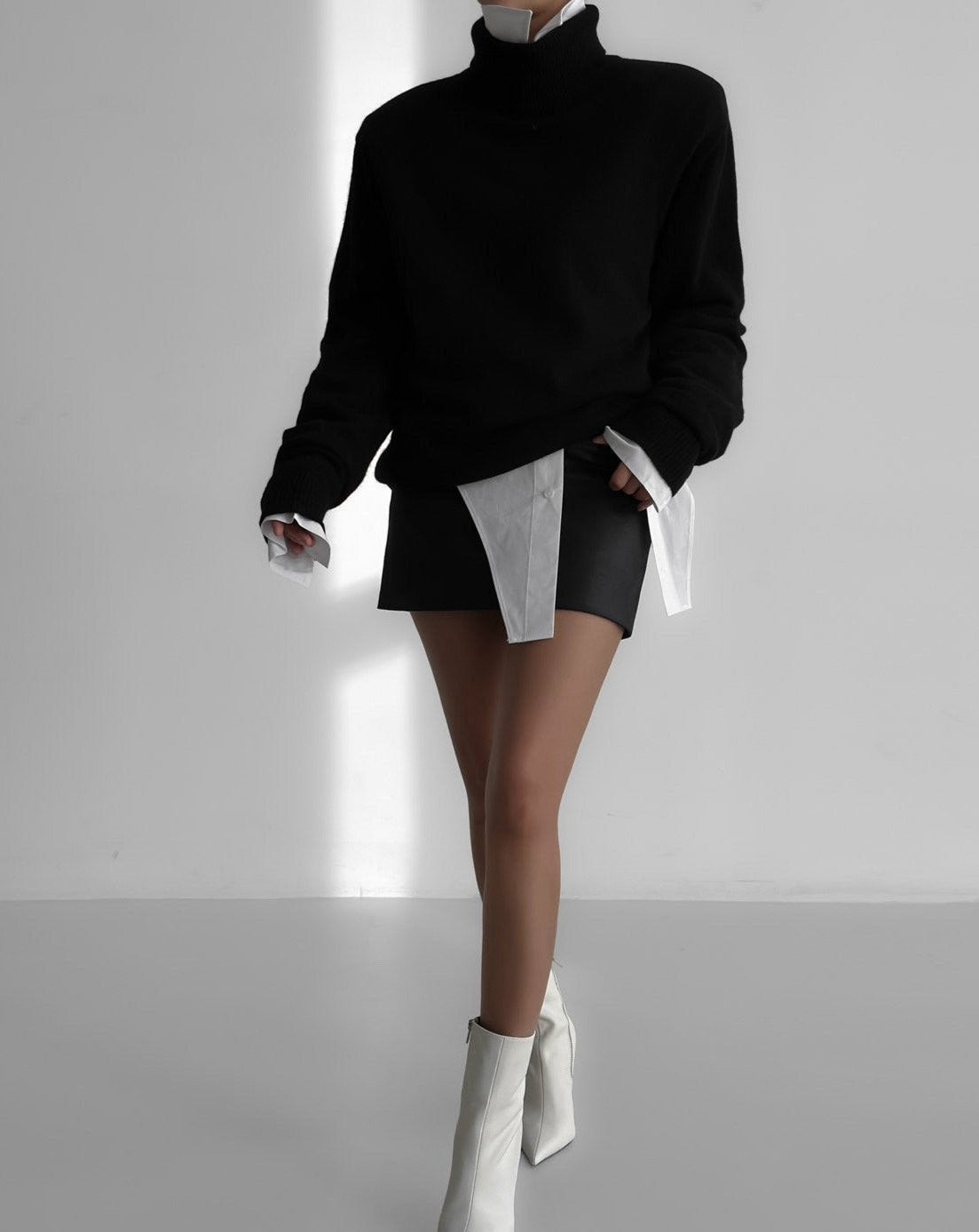 【即納】【PAPERMOON ペーパームーン】AW / Cashmere Padded Shoulder Turtleneck Mini Dress