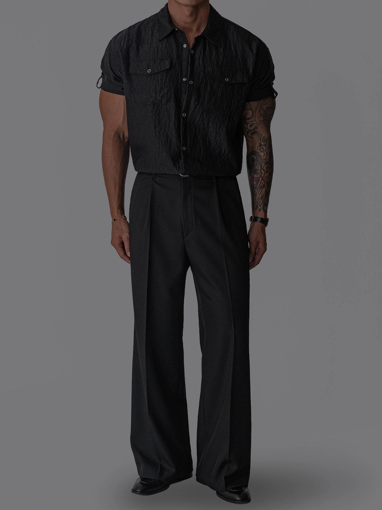 Pigment-Washed Nylon Shirt Jacket