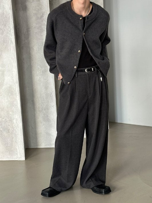 Metal Button Round-Neck Cardigan